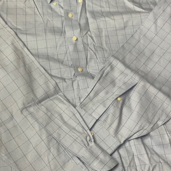 Jos A Bank Traveler’s Collection Size 16.5-34 Aqua Blue Check Button Down Shirt - Picture 3 of 5